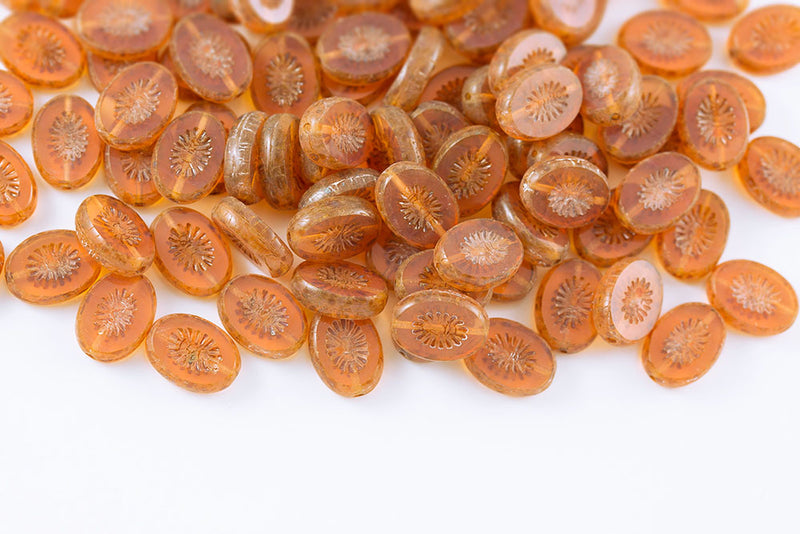 Kiwi 14×10mm Opal Peach Travertin 1-Hole Czech Beads