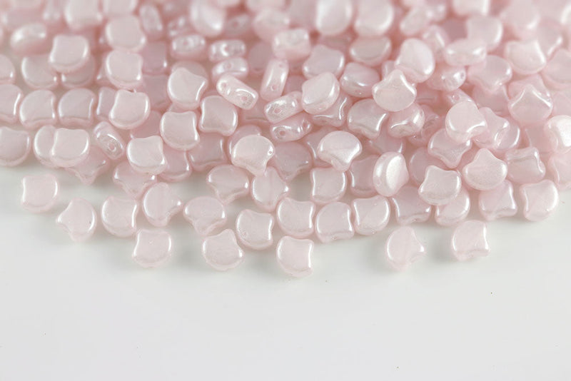 Ginko 7.5×7.5mm Opal Pink White Luster 2-Hole Czech Beads