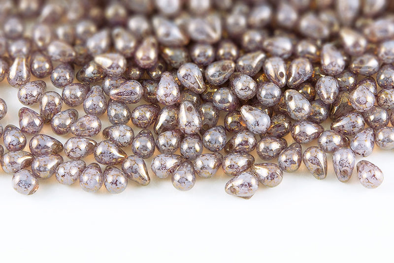 Drops 4×6mm Opal Pink With Gold Marble Finish Czech Beads