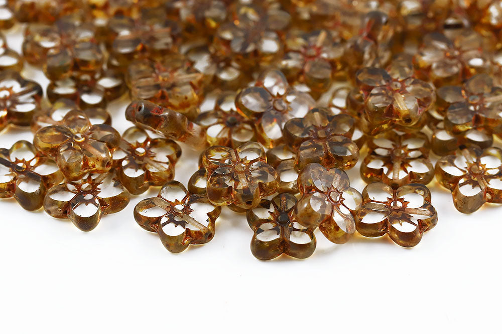 Flowers 14×12mm Crystal Travertin 1-Hole Czech Beads