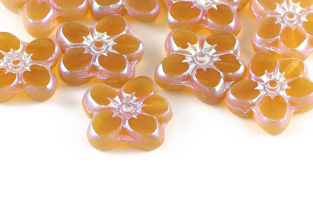 Flowers 14×12mm Opal Amber AB Full 1-Hole Czech Beads
