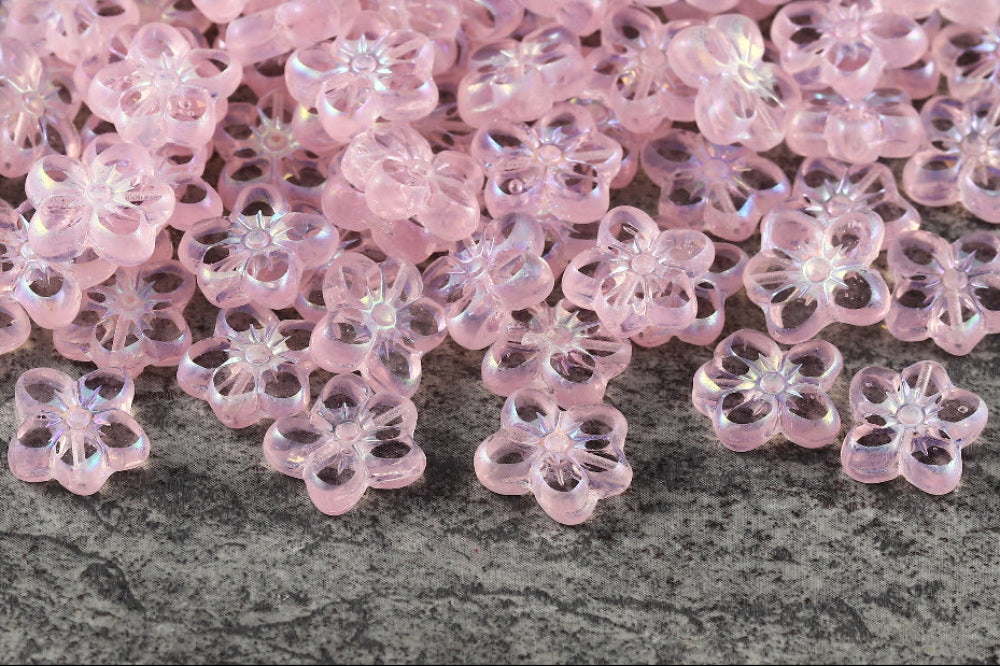 Flowers 14×12mm Pink Sapphire AB Full 1-Hole Czech Beads