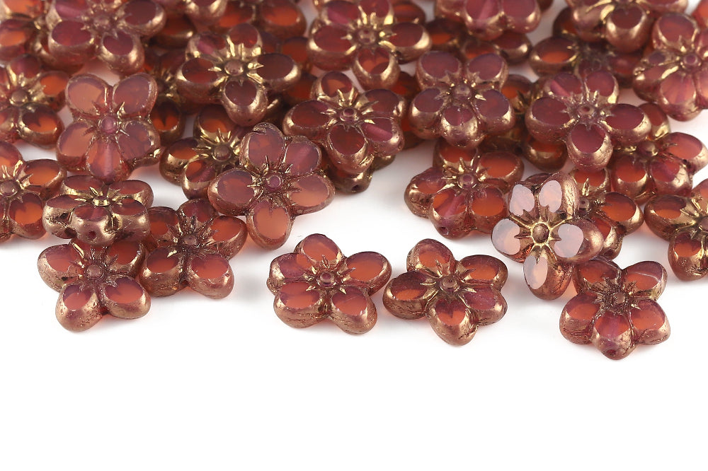 Flowers 14×12mm Opal Peach Violet Luster 1-Hole Czech Beads