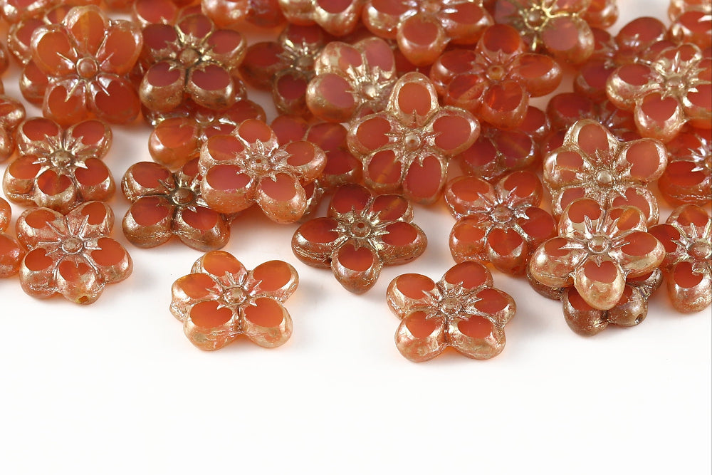 Flowers 14×12mm Opal Peach Rembrandt 1-Hole Czech Beads