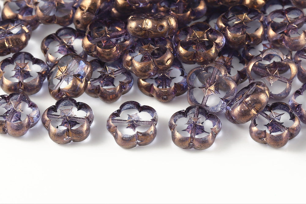Dianthus Flowers 14mm Crystal Violet Luster 1-Hole Czech Beads