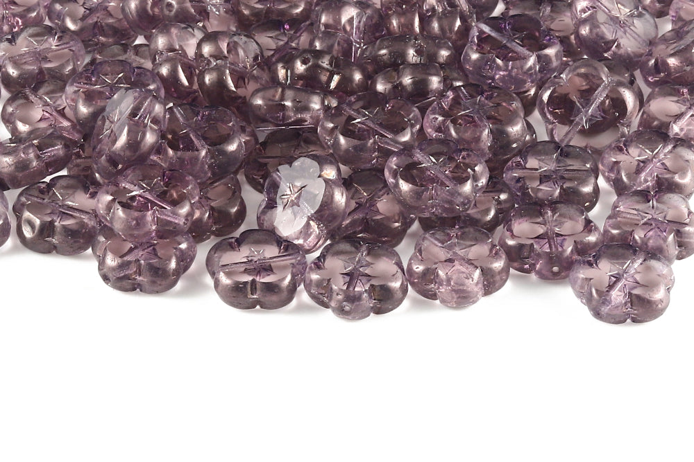 Dianthus Flowers 14mm Amethyst Lila Luster 1-Hole Czech Beads