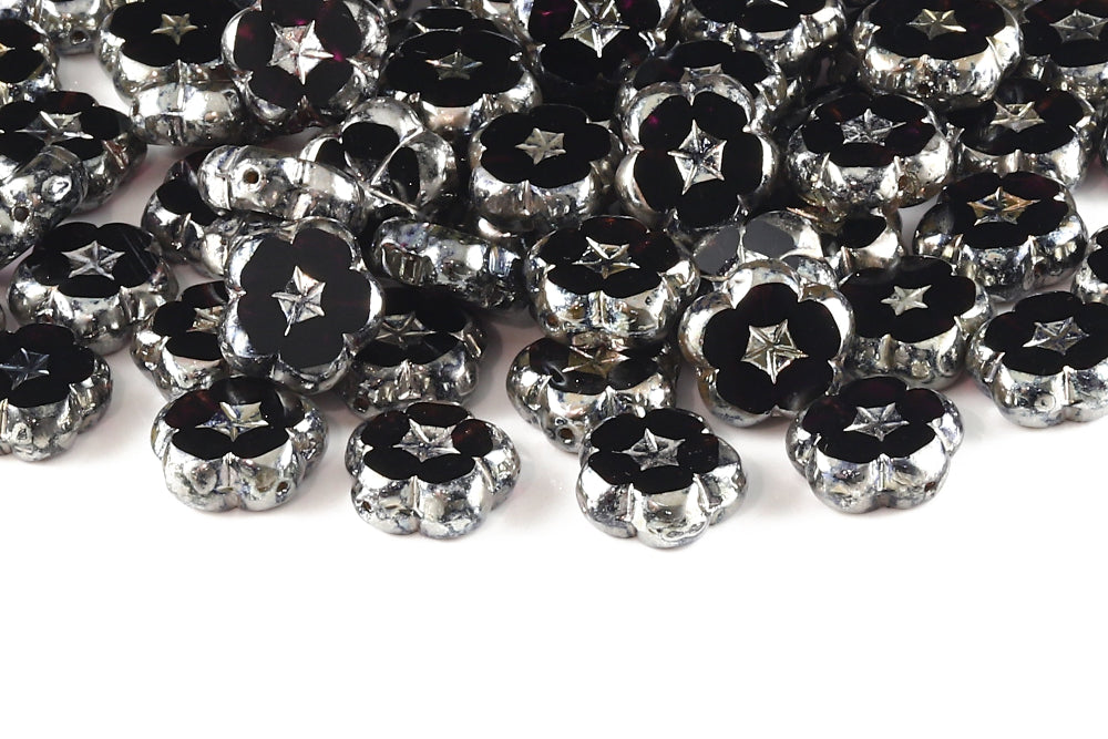 Dianthus Flowers 14mm Deep Tanzanite Rembrandt 1-Hole Czech Beads