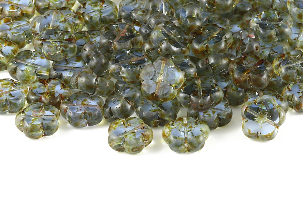 Dianthus Flowers 14mm Light Sapphire Travertin 1-Hole Czech Beads