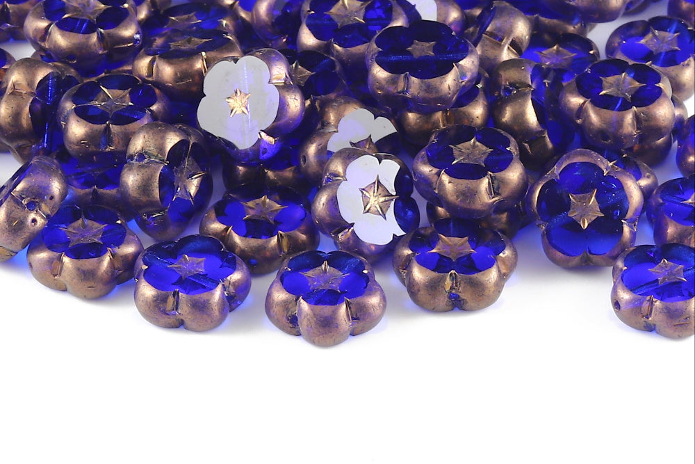 Dianthus Flowers 14mm Sapphire Violet Luster 1-Hole Czech Beads