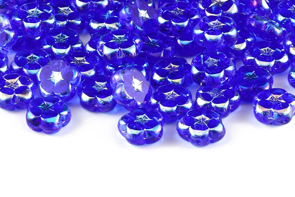 Dianthus Flowers 14mm Sapphire AB Full 1-Hole Czech Beads