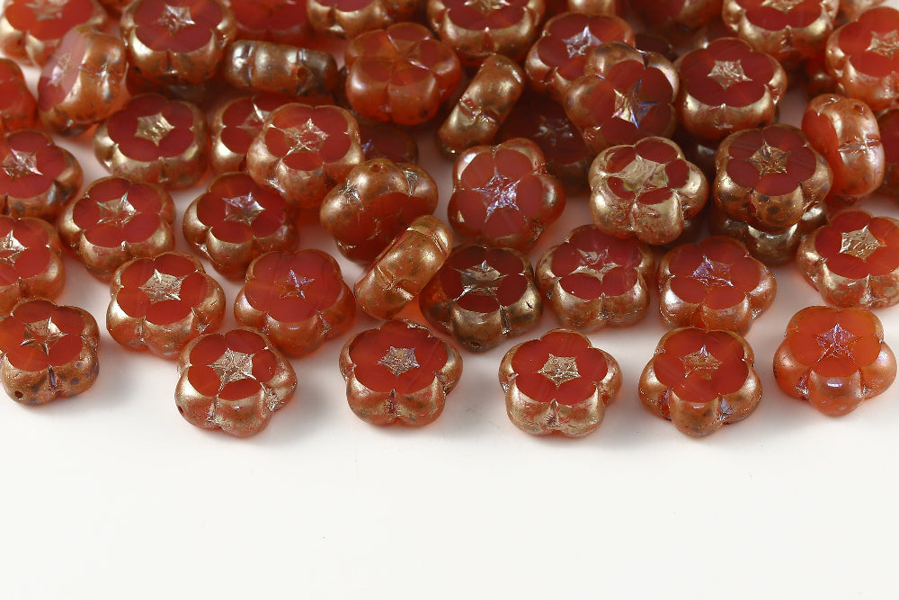 Dianthus Flowers 14mm Opal Peach Picasso 1-Hole Czech Beads