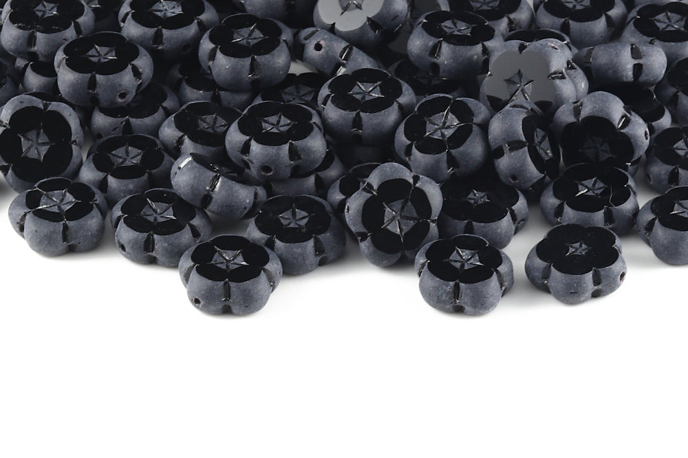 Dianthus Flowers 14mm Jet Matt 1-Hole Czech Beads