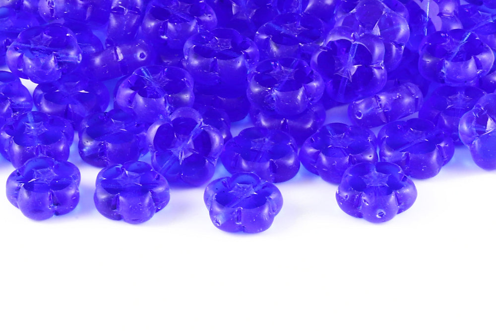 Dianthus Flowers 14mm Sapphire Matt 1-Hole Czech Beads