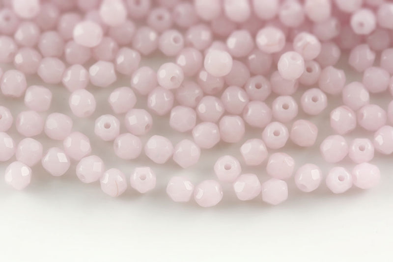 Czech Fire Polished 4mm Alabaster Pink Round Beads