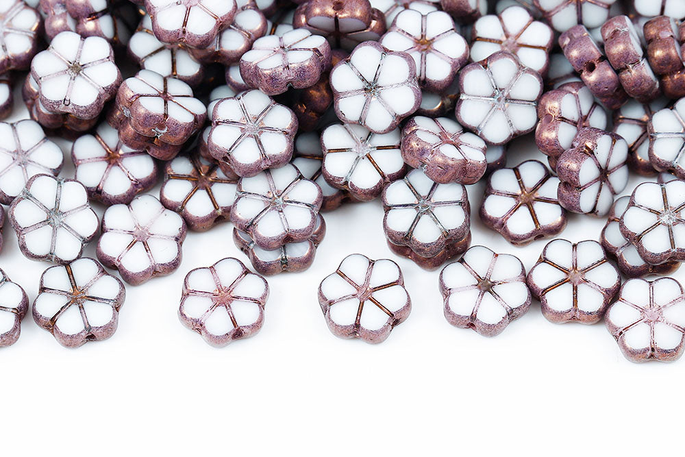 Flowers 10mm Chalk Mixed Violet Luster 1-Hole Czech Beads
