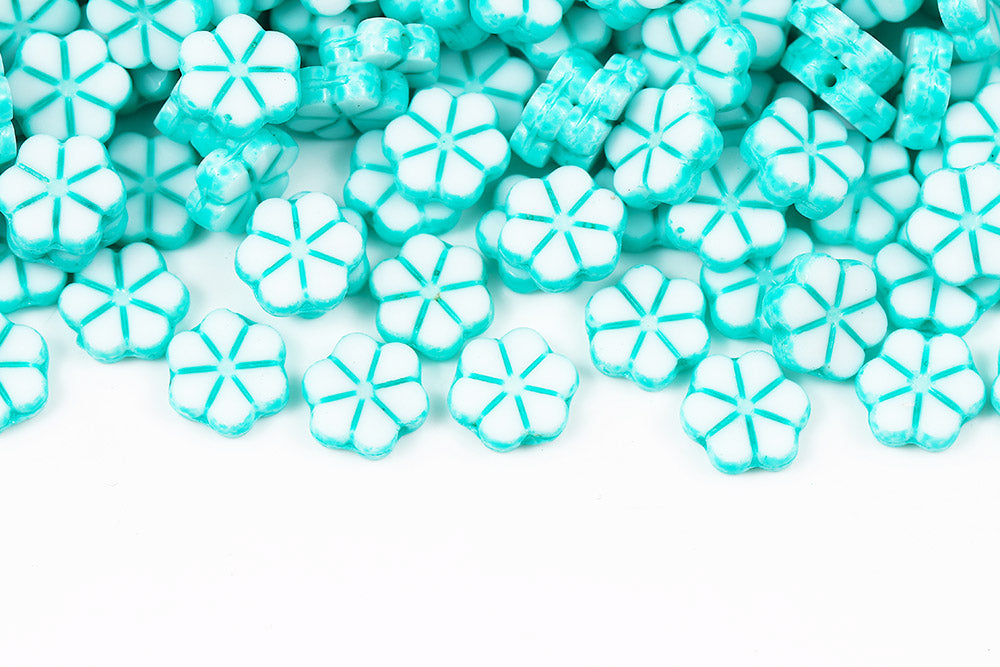 Flowers 10mm Chalk Cyan Finish 1-Hole Czech Beads