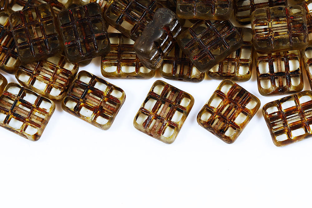 Waffles 15×13mm Black Diamond Travertin 1-Hole Czech Beads