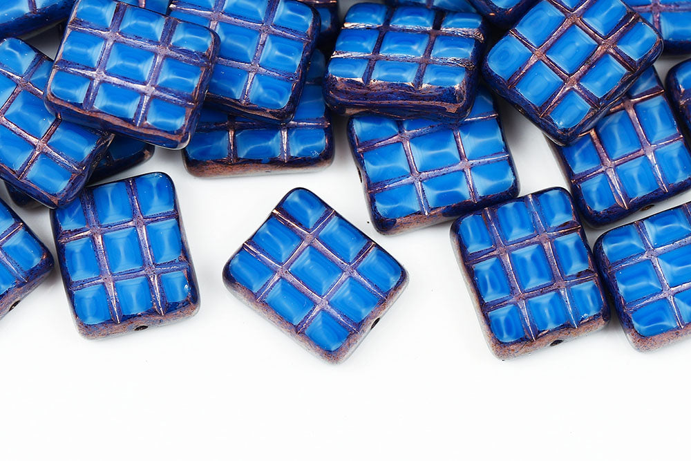 Waffles 15×13mm Silk Blue Red Luster 1-Hole Czech Beads