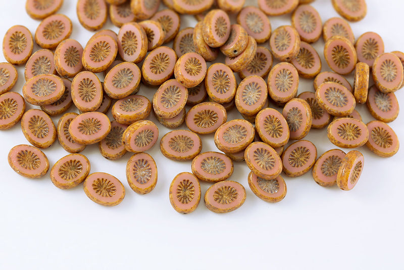 Kiwi 14×10mm Peach Travertin 1-Hole Czech Beads