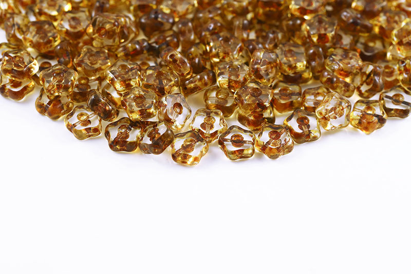 Forget Me Not 11mm Crystal Travertine 1-Hole Czech Beads