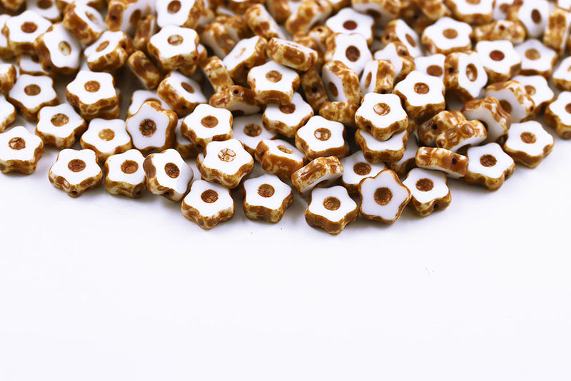 Forget Me Not 11mm Chalk Travertine 1-Hole Czech Beads