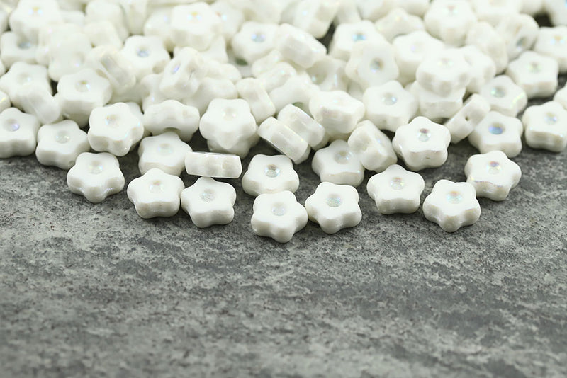 Forget Me Not 11mm Chalk AB Full 1-Hole Czech Beads