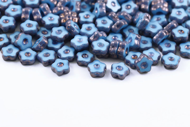 Forget Me Not 11mm Silk Aqua Violet Luster 1-Hole Czech Beads