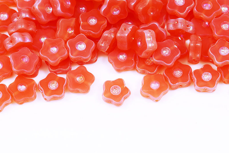 Forget Me Not 11mm Opal Peach AB Full 1-Hole Czech Beads