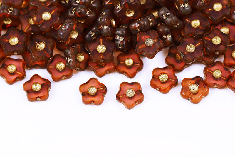 Forget Me Not 11mm Opal Lt.Pink Travertine With Gold 1-Hole Czech Beads