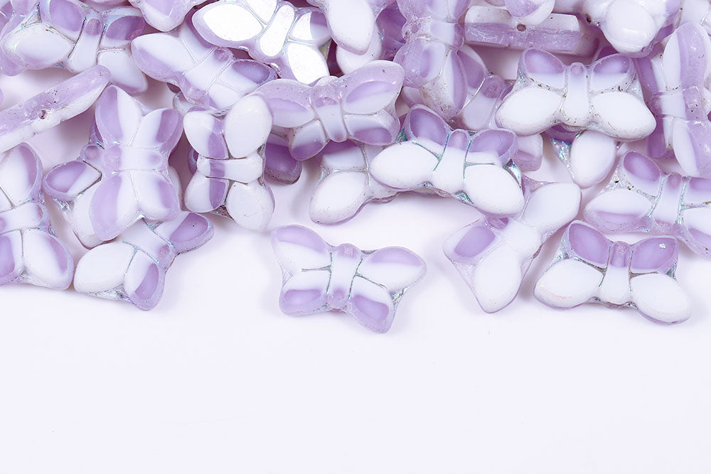 Butterfly 20x12mm Violet White Mixed AB Full 1-Hole Czech Beads