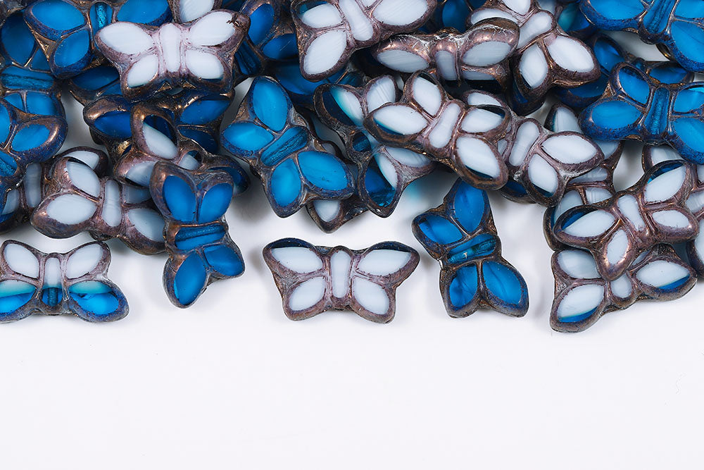 Butterfly 20x12mm Aqua Whte Mixed Violet Luster 1-Hole Czech Glass Beads