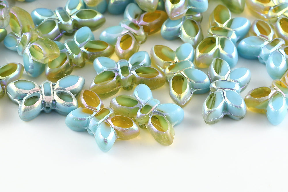 Butterfly 20x12mm Lt.Topaz Turquoise Blue Mixed AB Full 1-Hole Czech Beads