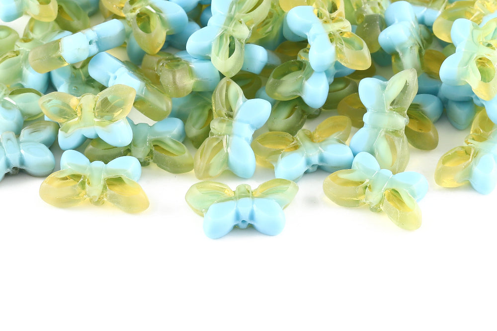 Butterfly 20x12mm Lt.Topaz Turquoise Blue Mixed Matt 1-Hole Czech Beads