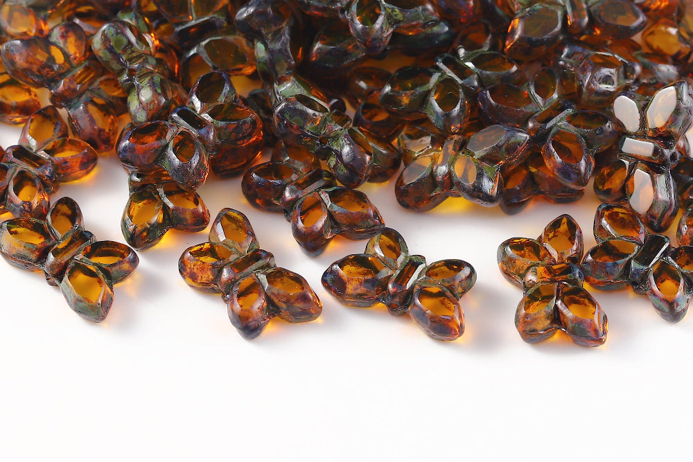 Butterfly 20x12mm Lt.Topaz Travertin 1-Hole Czech Beads