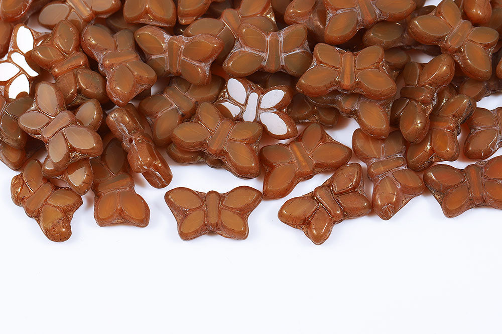 Butterfly 20x12mm Opal Brown Red Luster 1-Hole Czech Beads