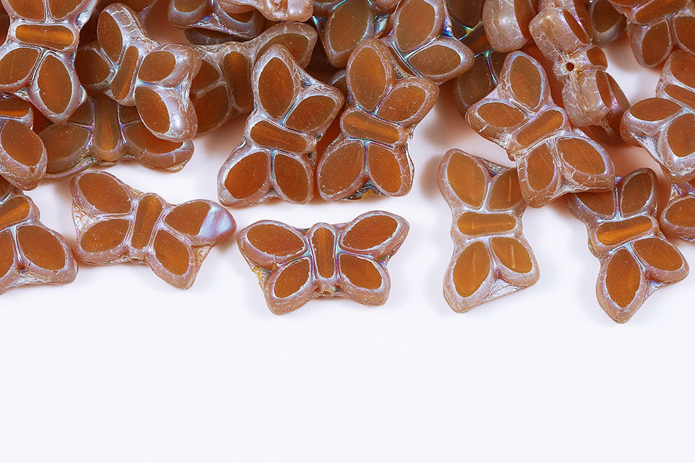 Butterfly 20x12mm Opal Brown AB Full 1-Hole Czech Beads