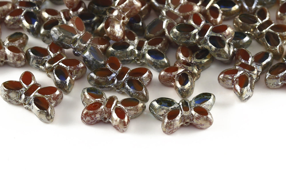 Butterfly 20x12mm Chocolate Sapphire Mixed Rembrandt 1-Hole Czech Beads