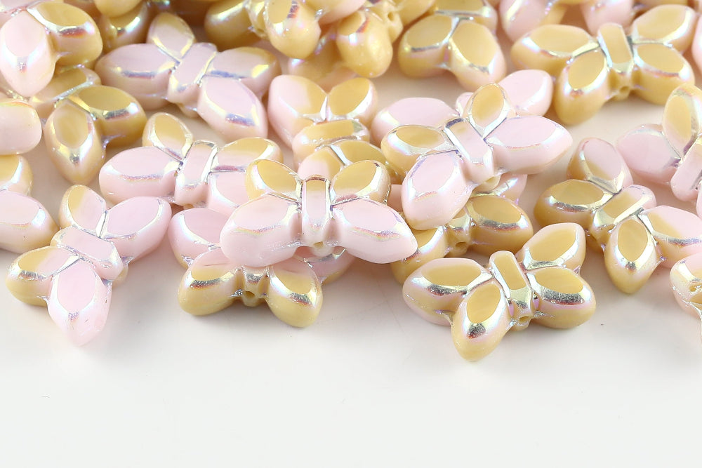 Butterfly 20x12mm Opaque Lvory Lt.Rose Mixed AB Full 1-Hole Czech Beads