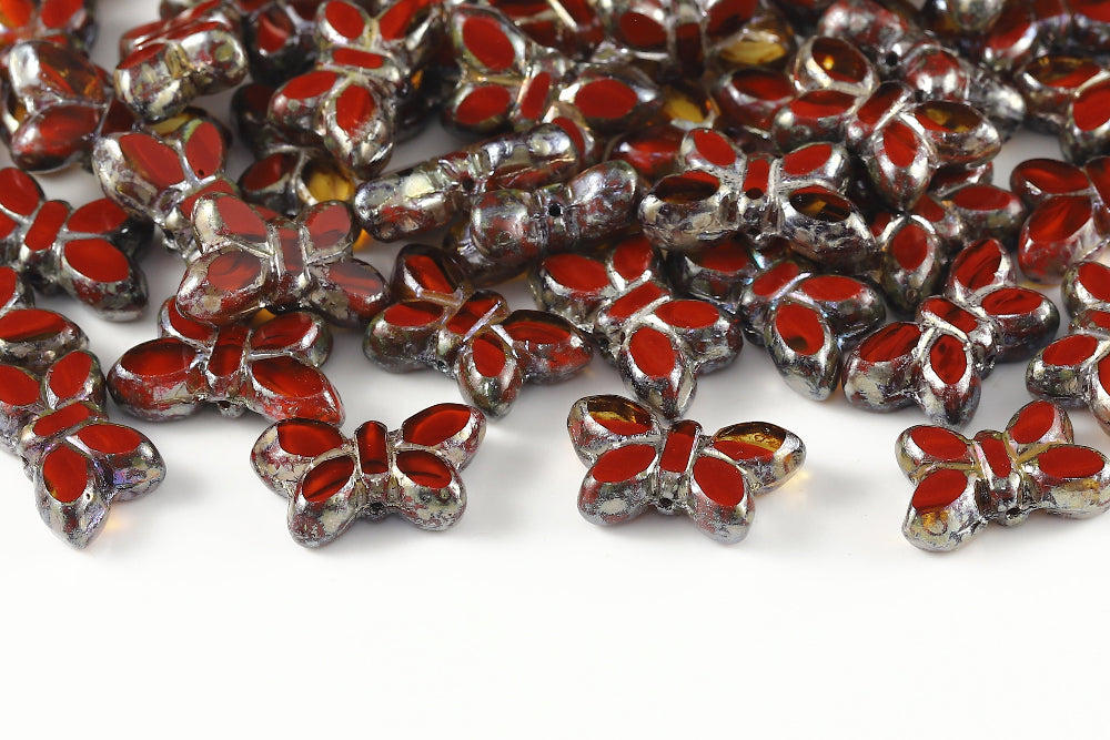 Butterfly 20x12mm Opaque Chocolate Lt.Topaz Mixed Rembrandt 1-Hole Czech Beads