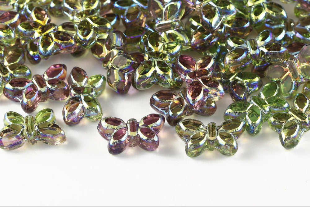 Butterfly 20x12mm Lt.Amethyst Peridot Mixed AB Full 1-Hole Czech Beads