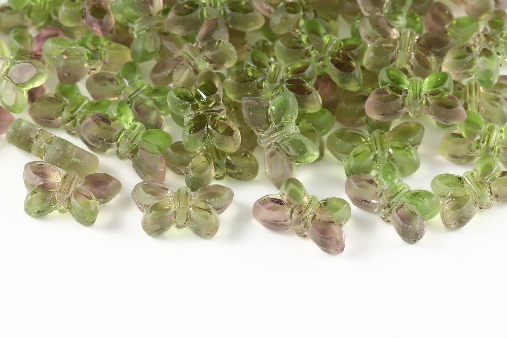 Butterfly 20x12mm Lt.Amethyst Peridot Mixed Matt 1-Hole Czech Beads