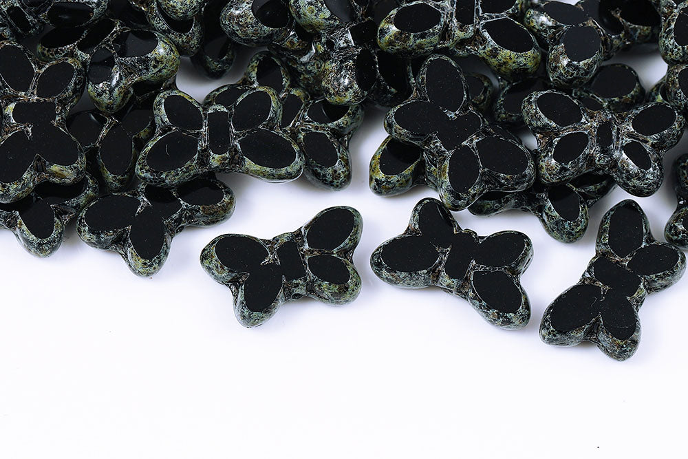 Butterfly 20x12mm Black Travertine 1-Hole Czech Glass Beads