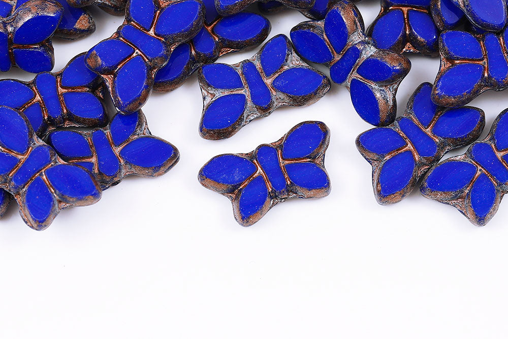 Butterfly 20x12mm Opaque Sapphire Gold Finish 1-Hole Czech Beads