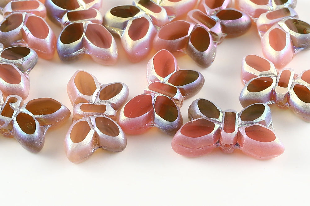Butterfly 20x12mm Gray Opal Peach Mixed AB Full 1-Hole Czech Beads