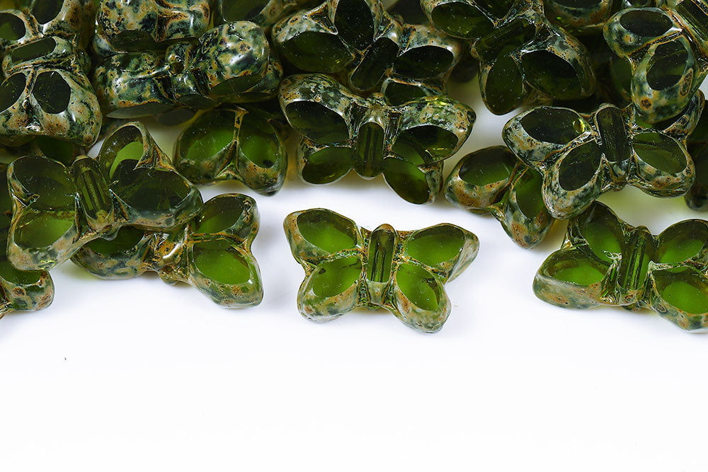 Butterfly 20x12mm Olivine Travertin 1-Hole Czech Glass Beads