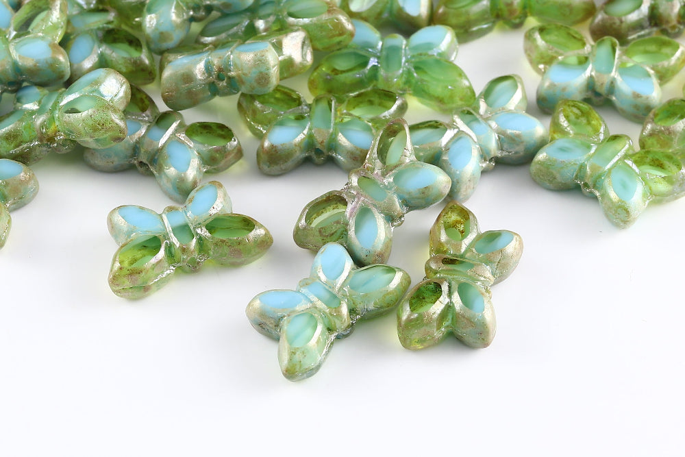 Butterfly 20x12mm Peridot Turquoise Mixed Rembrandt 1-Hole Czech Beads