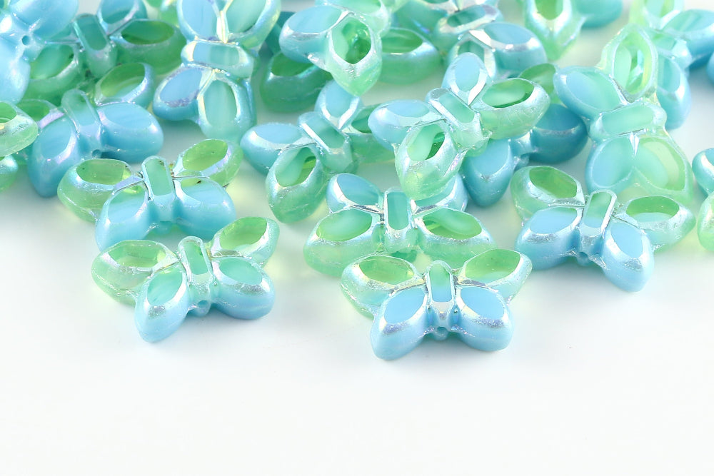 Butterfly 20x12mm Peridot Turquoise Mixed AB Full 1-Hole Czech Beads