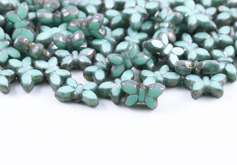 Butterfly 20x12mm Silk Milk Green Violet Luster 1-Hole Czech Beads