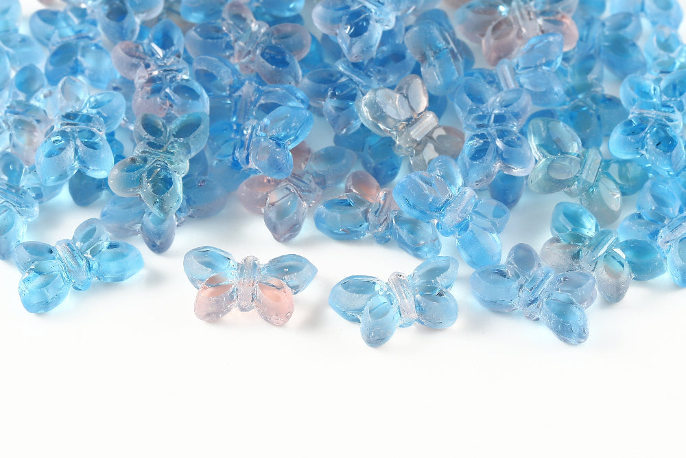 Butterfly 20x12mm Lt.Aquamarine Rose Mixed Matt 1-Hole Czech Beads