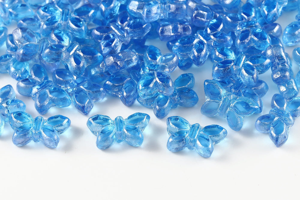 Butterfly 20x12mm Aquamarine Lt.Amethyst Mixed Luster 1-Hole Czech Beads